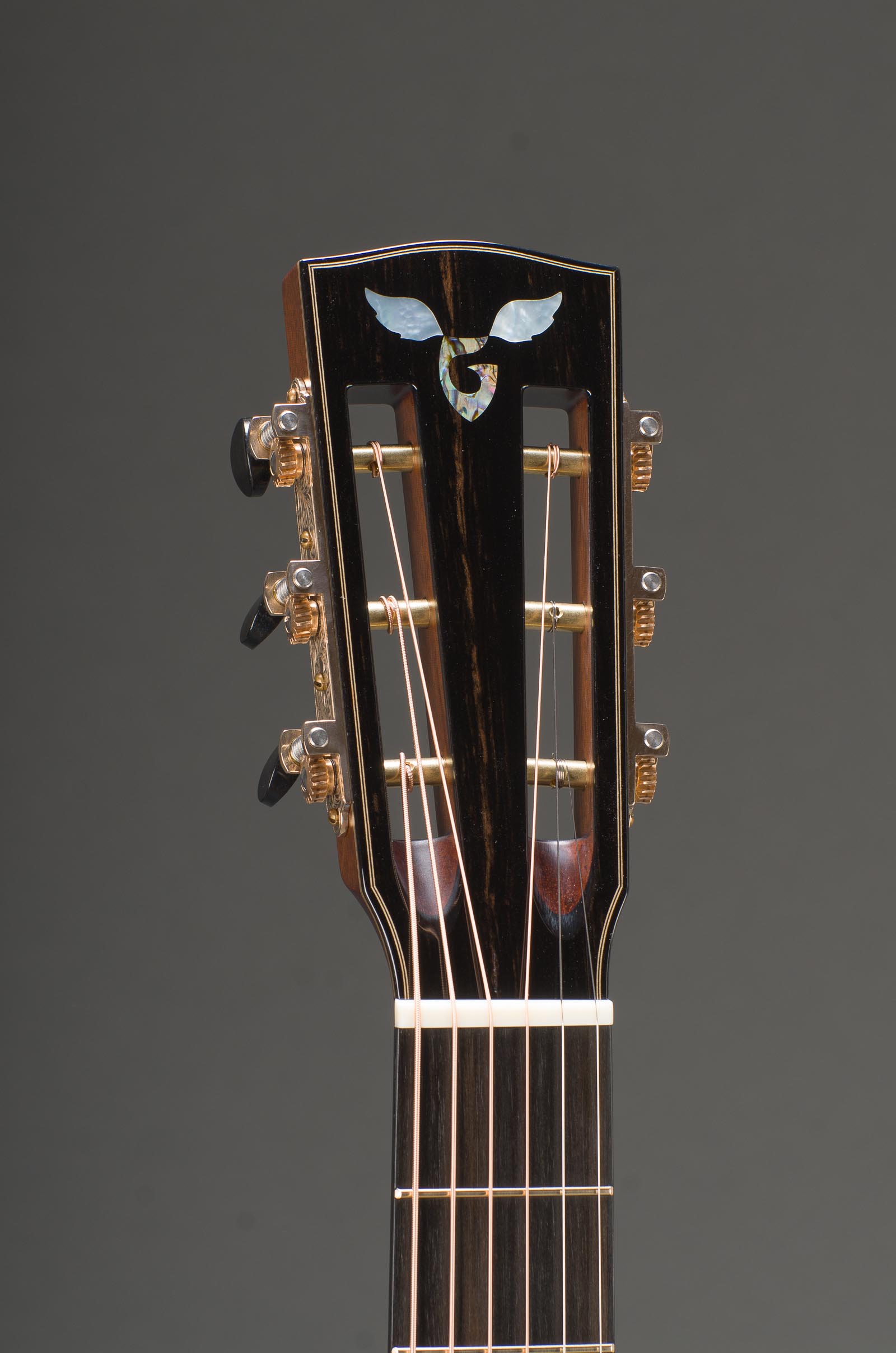 12-Fret Macassar Ebony Parlor Cutaway With Engelmann Spruce Top And Ebony Binding, Slotted Peghead Option, Waverly Bronze Patina Tuners With Ebony Buttons